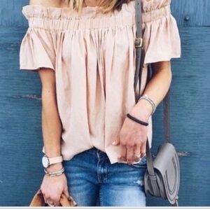 Lucca Off The Shoulder Flowy Ruffle Boho Blouse Blush Size S Romantic Feminine